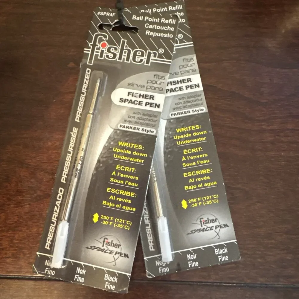 2 Fisher Space Pen Refills SPR4F Pressurized Cartridge Black Ink Fine Point OEM